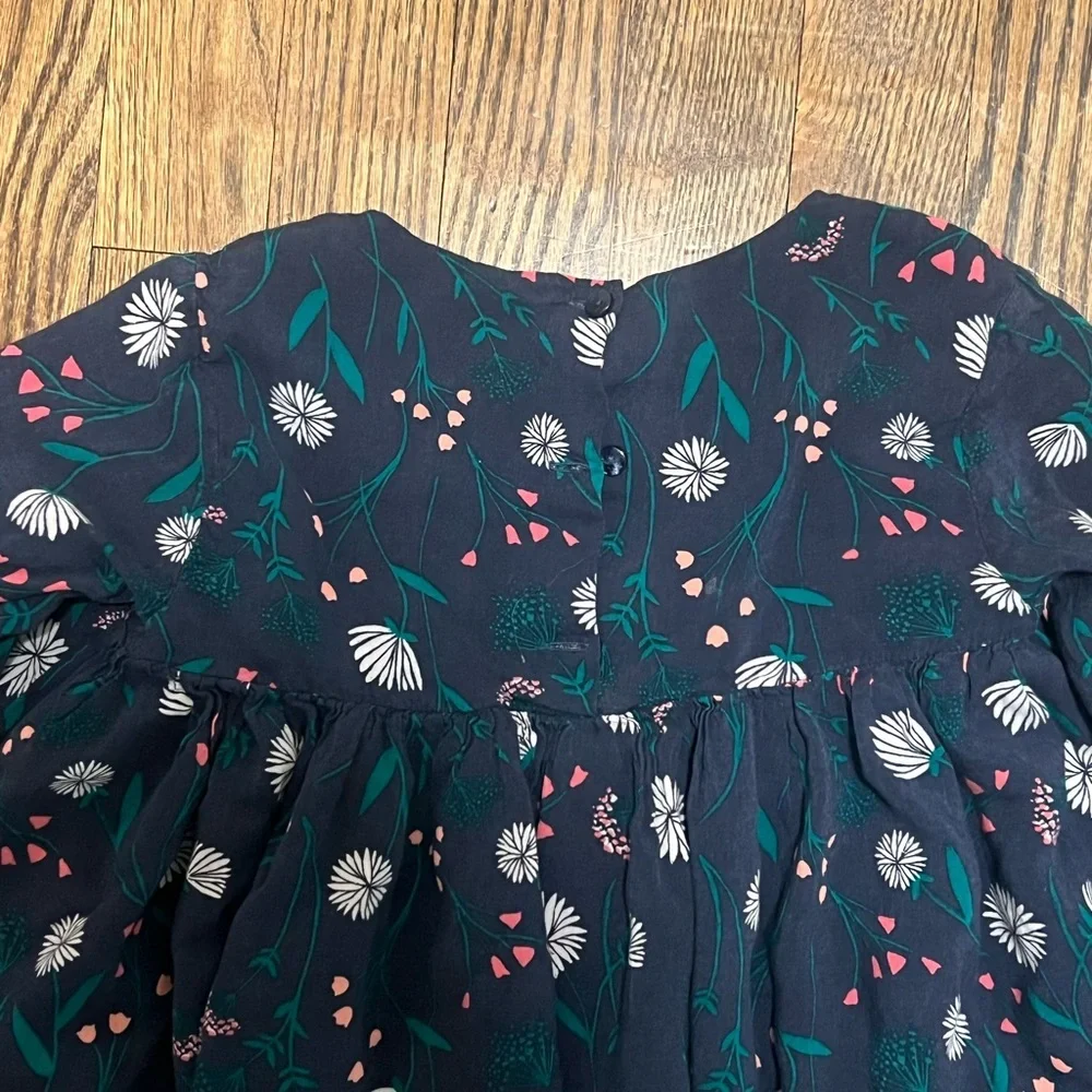 Gymboree Navy Floral Dress with Pink & White Blooms